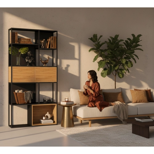 REGAŁ NA KSIĄŻKI METALOWE DREWNO LITE DĄB JESION OLCHA RNK-171